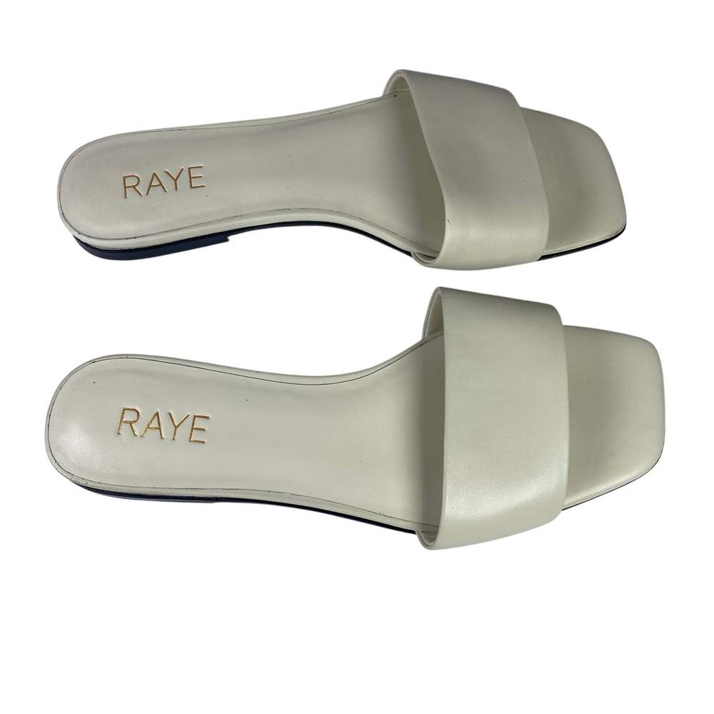 Raye Revolve Flat Slide Sandals White Leather Womens Size 8.5